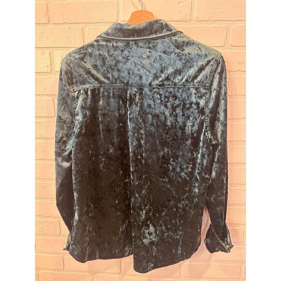 Oat Crushed Velvet Western Style Button up, snap button, women’s large? Dk green - Picture 5 of 8